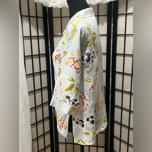 DAVID DART LINEN Floral Button-Up Shirt with Three-Quarter Sleeves, SIZE PS - Picture 5 of 9